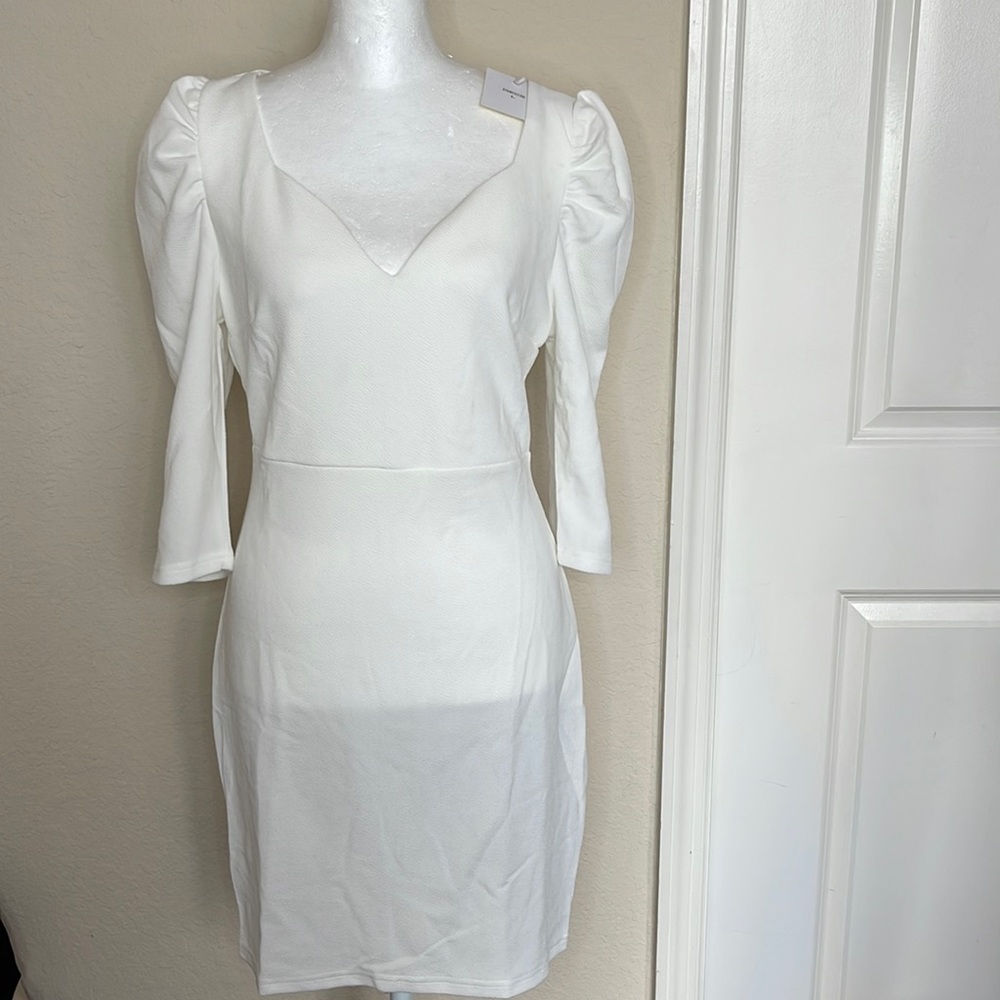 White puff sleeve dress small medium large NEW